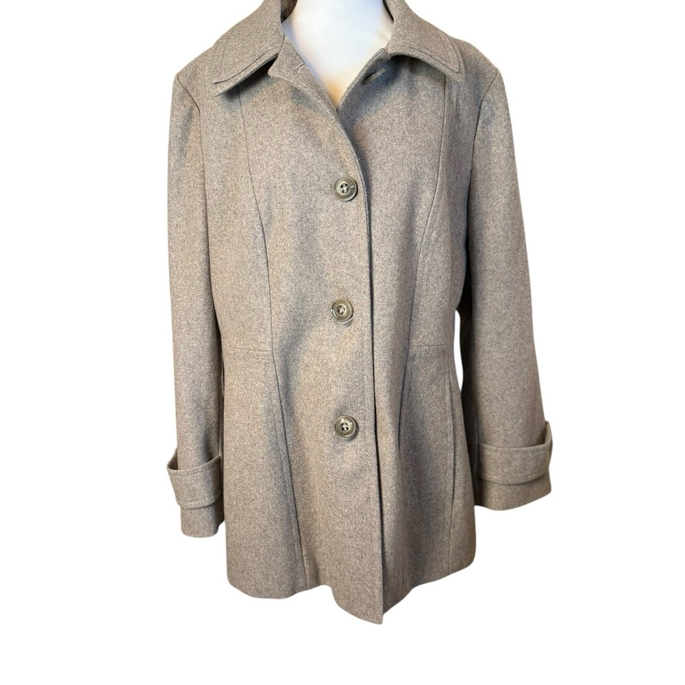 London Fog Wool Blend Single Breasted Peacoat Women's Size XL Tan Classic